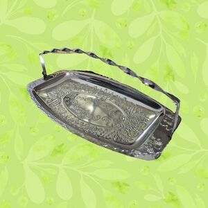 2 Vintage Silver Butter Dishs Folding Handles Serving Tray